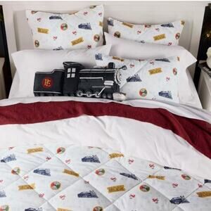 Pottery Barn Polar Express Train FULL / QUEEN Comforter Bed Golden Ticket NWT